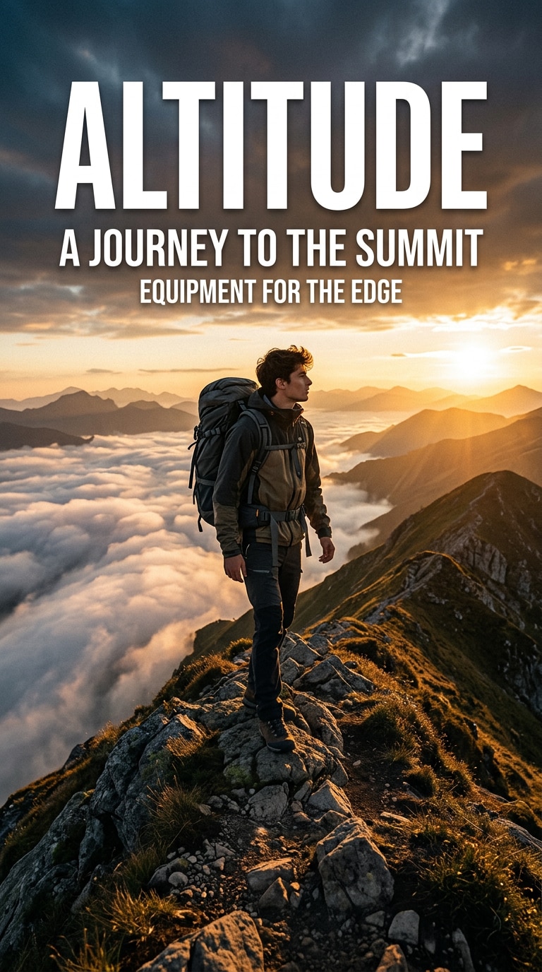 Sunrise Hiking Poster with Rocky Peak and Clouds