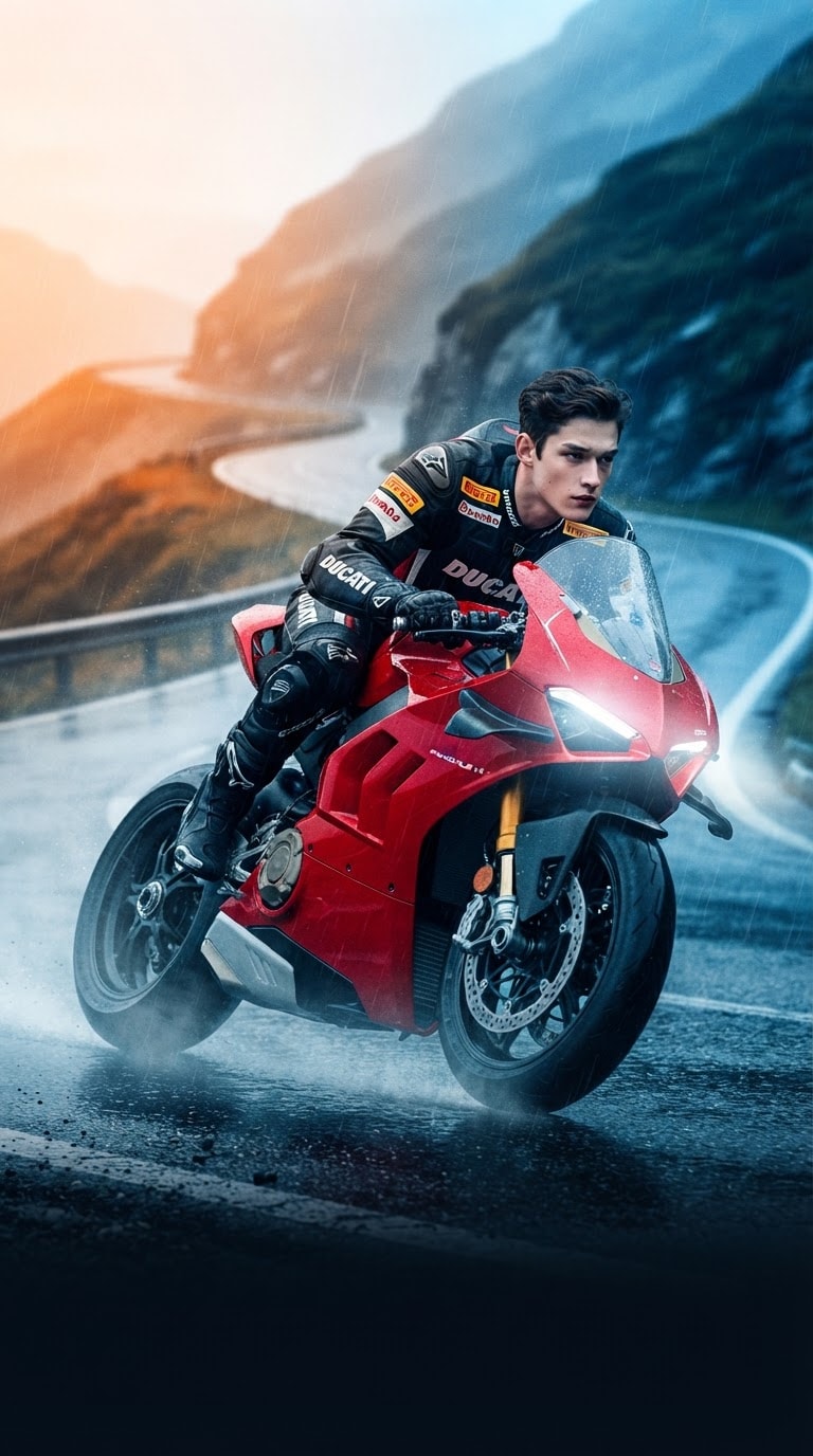 Superbike Wet Road Poster Prompt