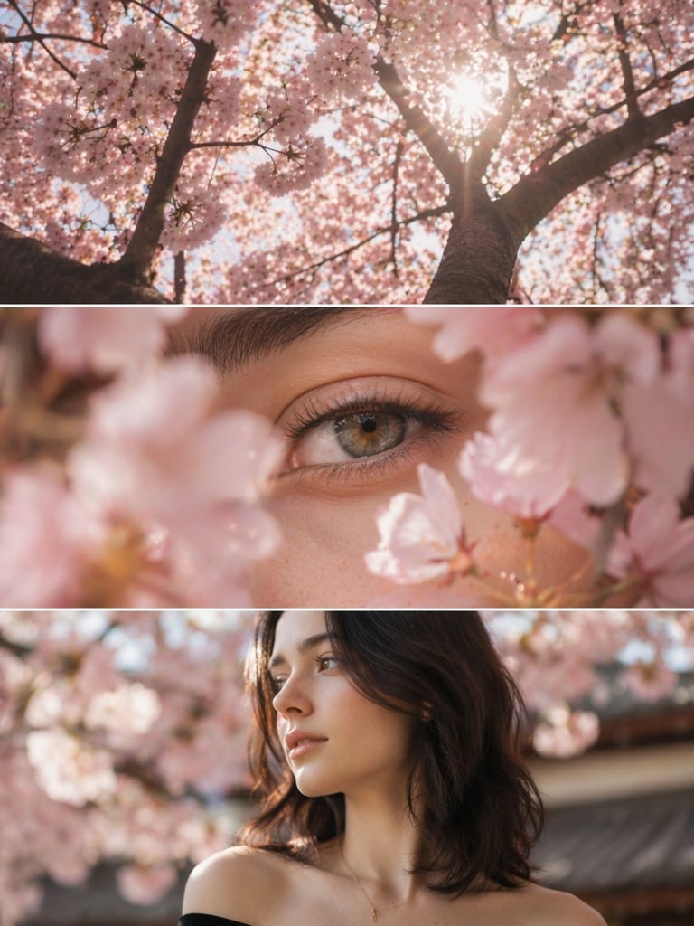 Cinematic Sakura 3-Panel Collage prompt