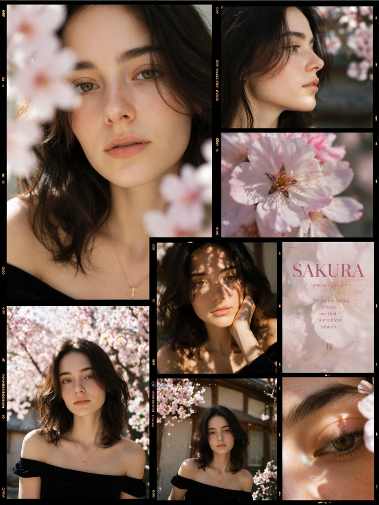 Sakura Editorial Contact Sheet prompt
