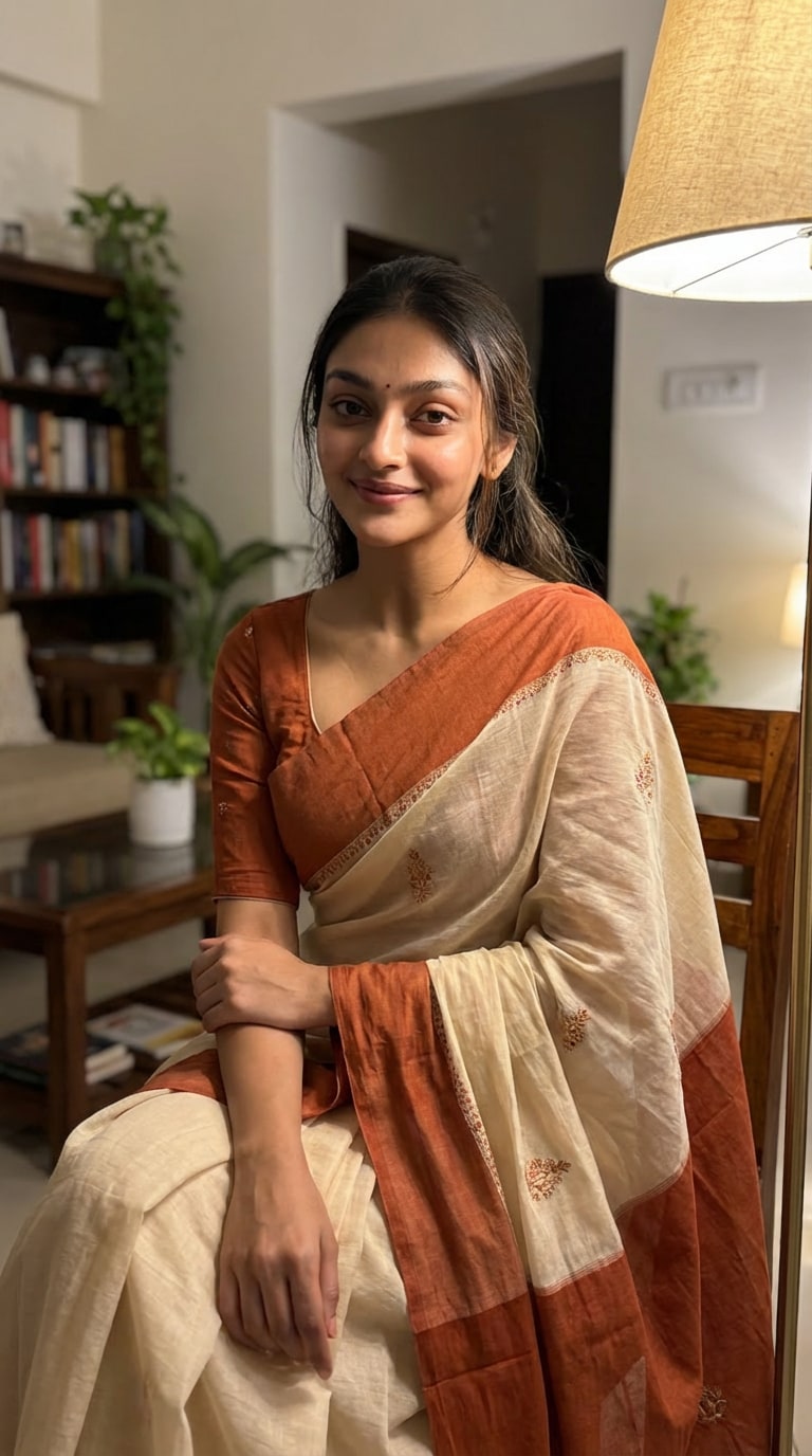 Indoor Home Saree Look