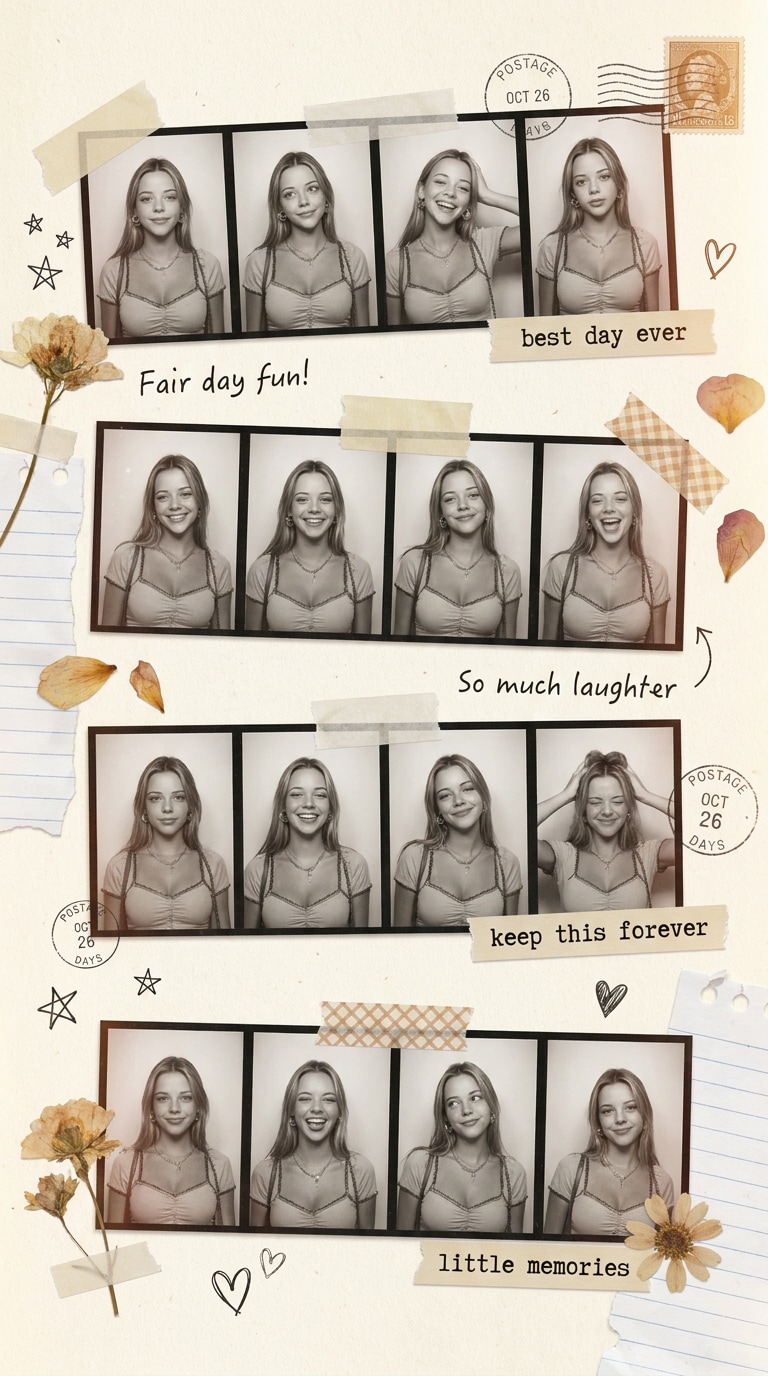 Tape attached Polaroid scrapbook AI prompt