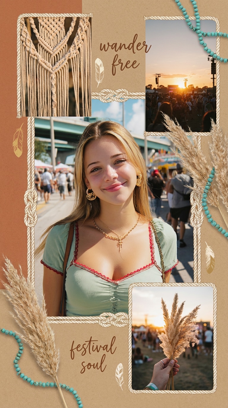 Boho festival scrapbook AI prompt
