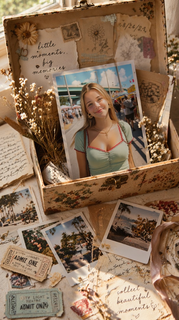 Travel scrapbook collage AI prompt