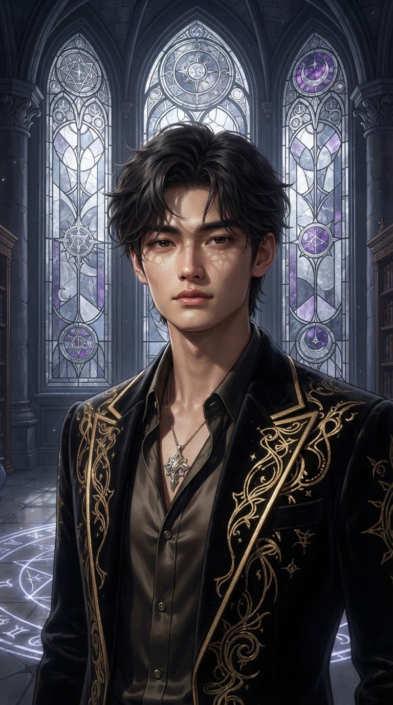 Arcane stained glass Silver Palace AI character prompt
