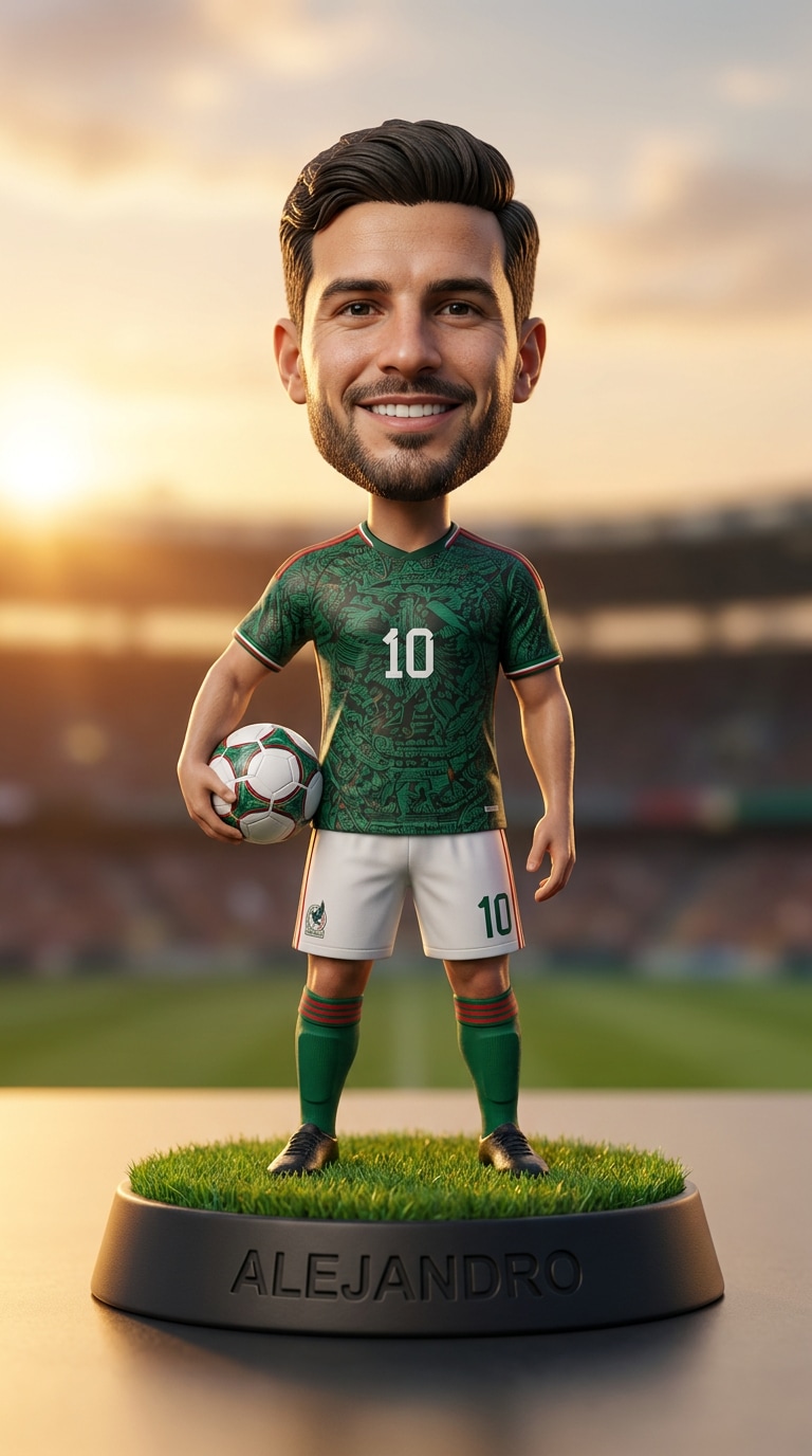Luxury sports bobblehead product photography prompt