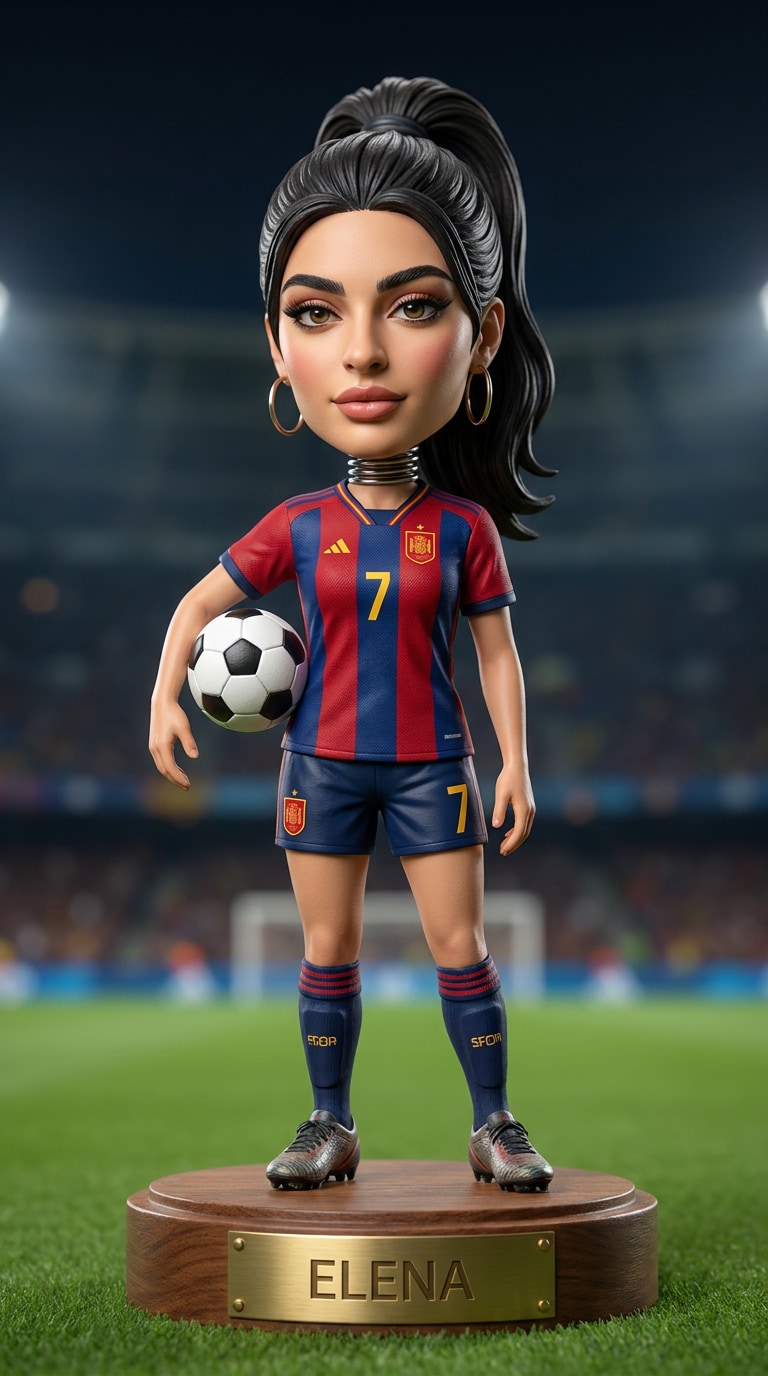 Luxury sports bobblehead product photography prompt