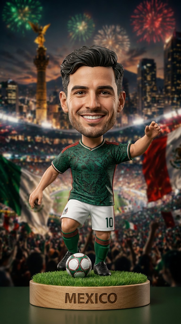Dynamic soccer pose bobblehead prompt