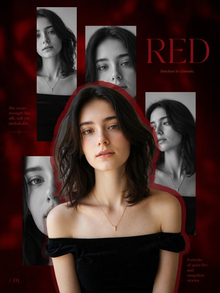 Editorial Red Collage Portrait AI tribute poster prompt