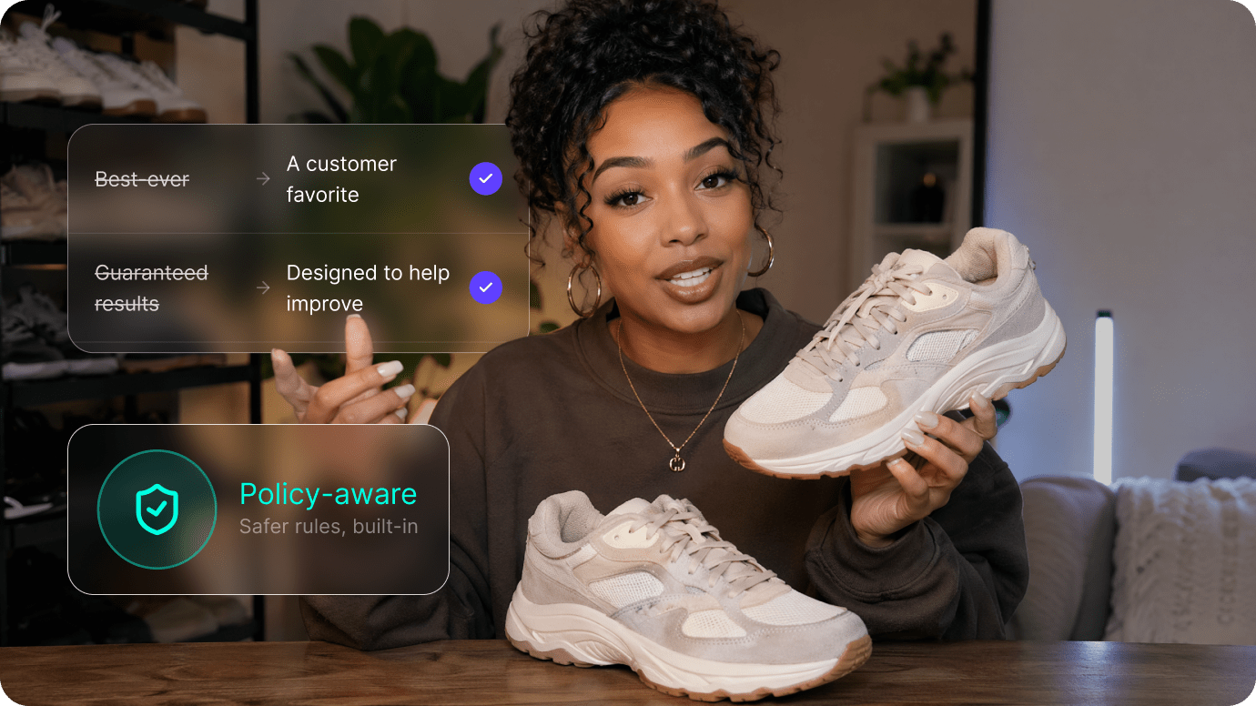 Policy-safe UGC ad scripts auto-filtered for Meta, TikTok and Google Ads compliance