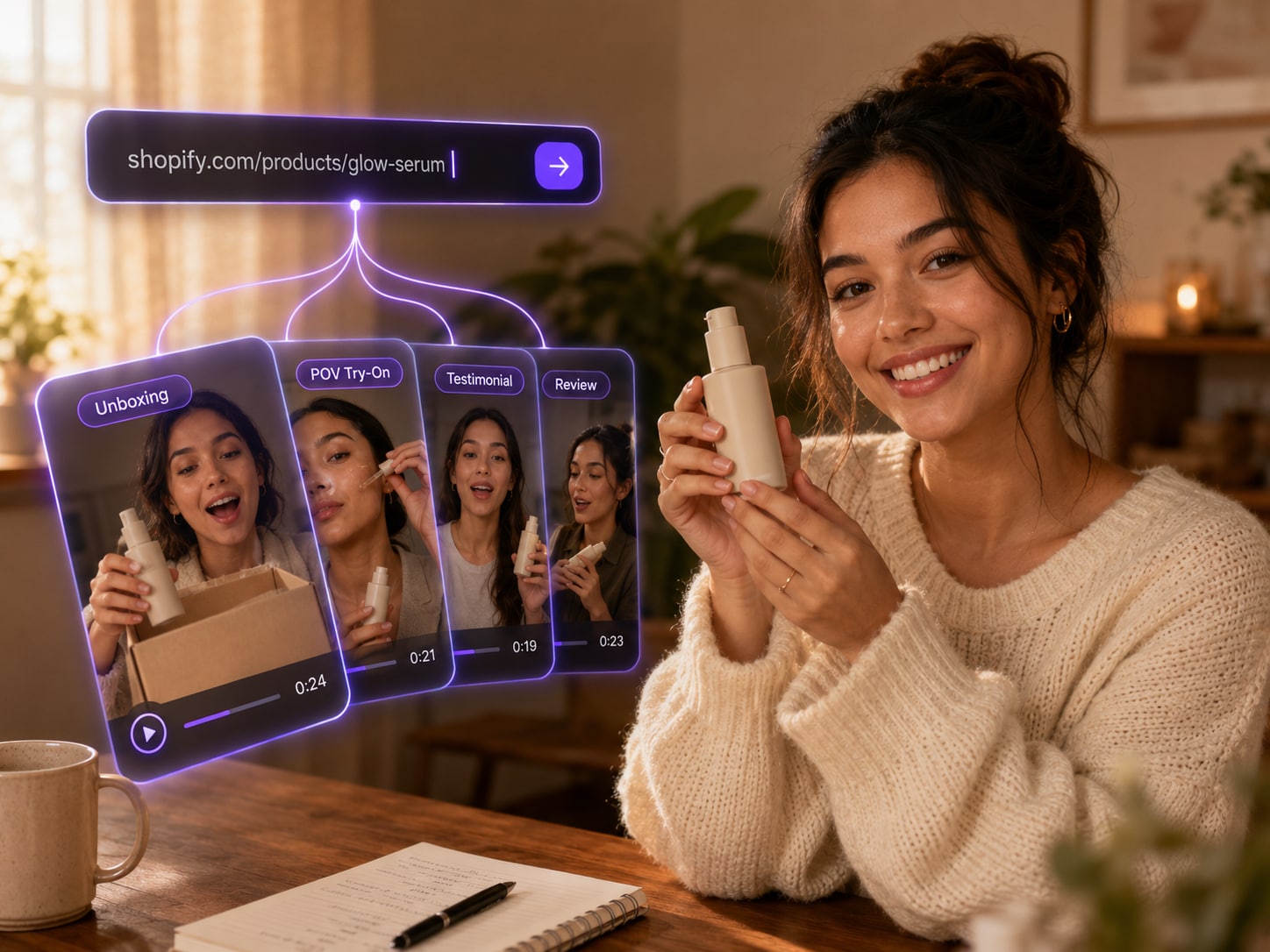 AI UGC ad generator turning a product URL into a batch of UGC video ads