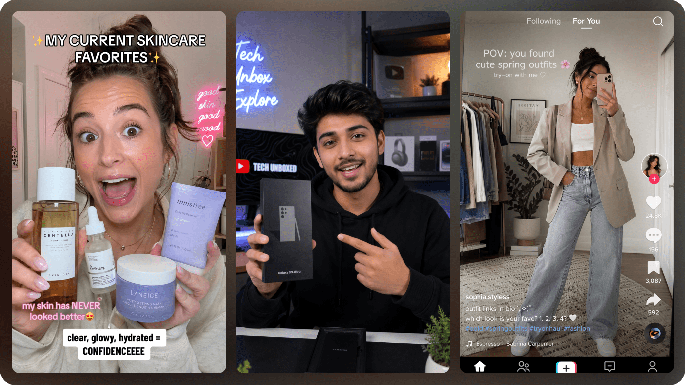 13+ UGC ad styles generated from one product page — unboxing, POV try-on, testimonial and more