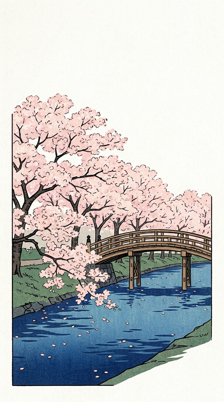 桜と橋の浮世絵風プロンプト