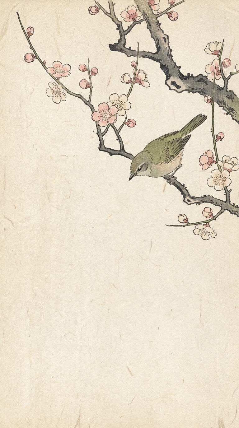 花と鳥の浮世絵風AIイラスト