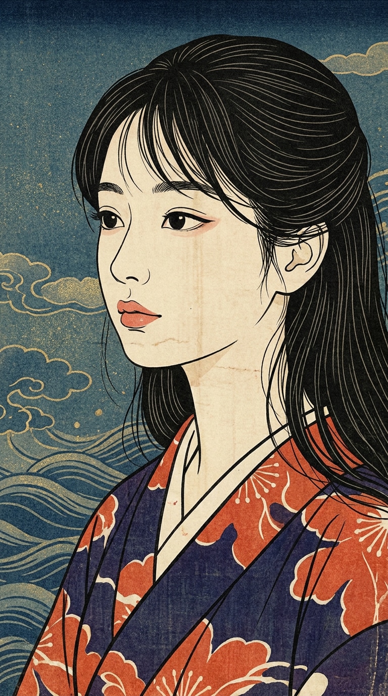 着物人物の浮世絵風AI画像