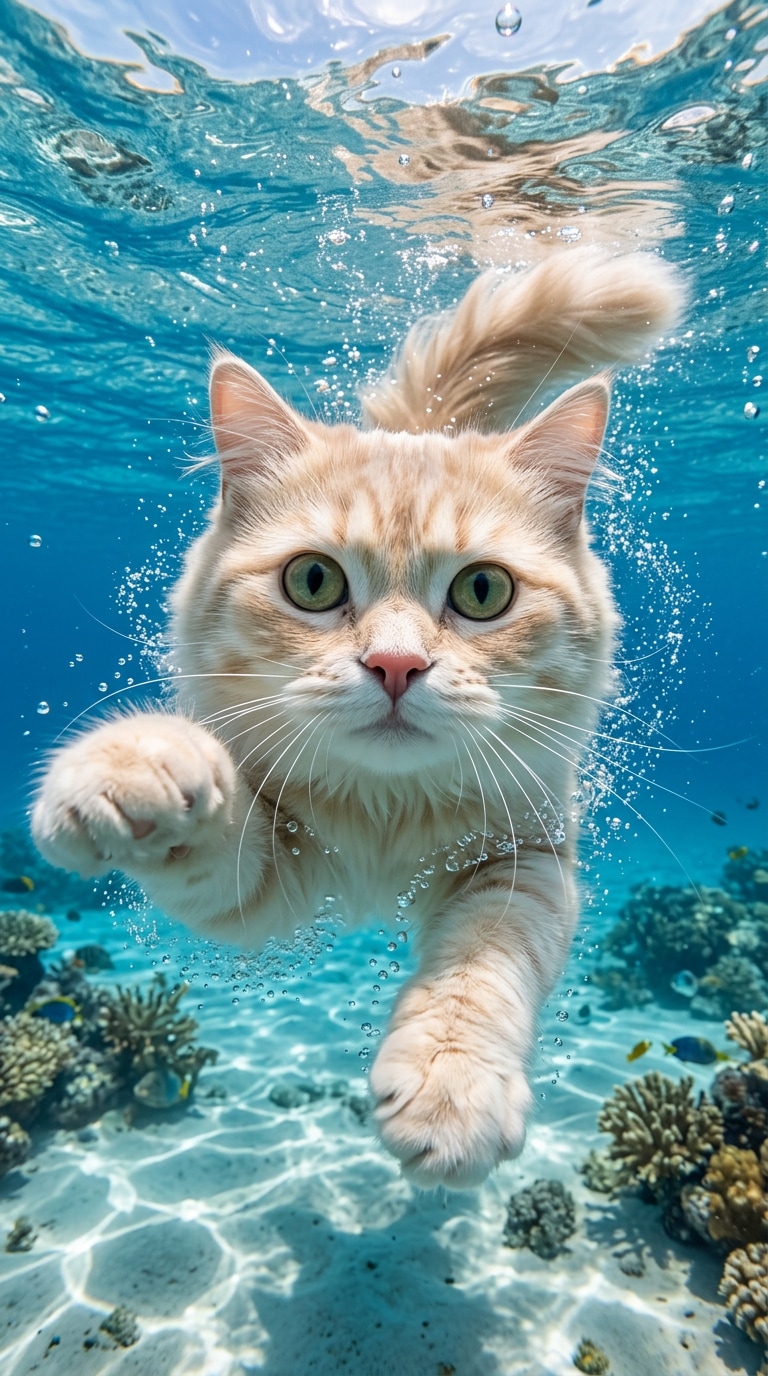 南国の海を泳ぐペット