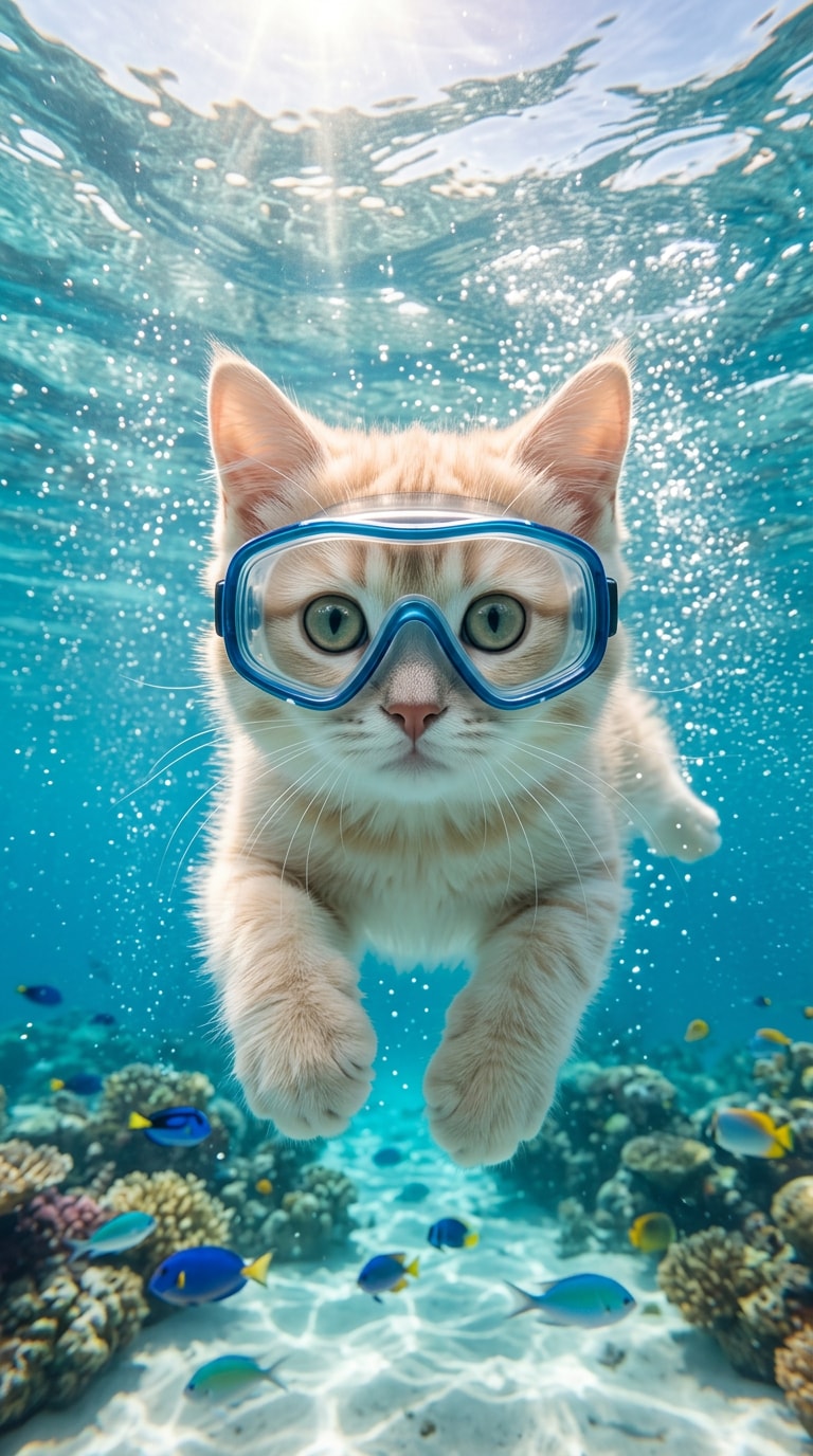 シュノーケルゴーグルの水中ペット