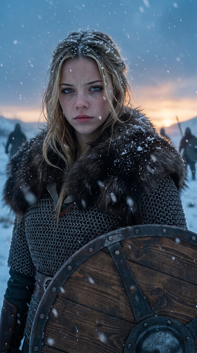 Snowy Battlefield Viking AI Prompt