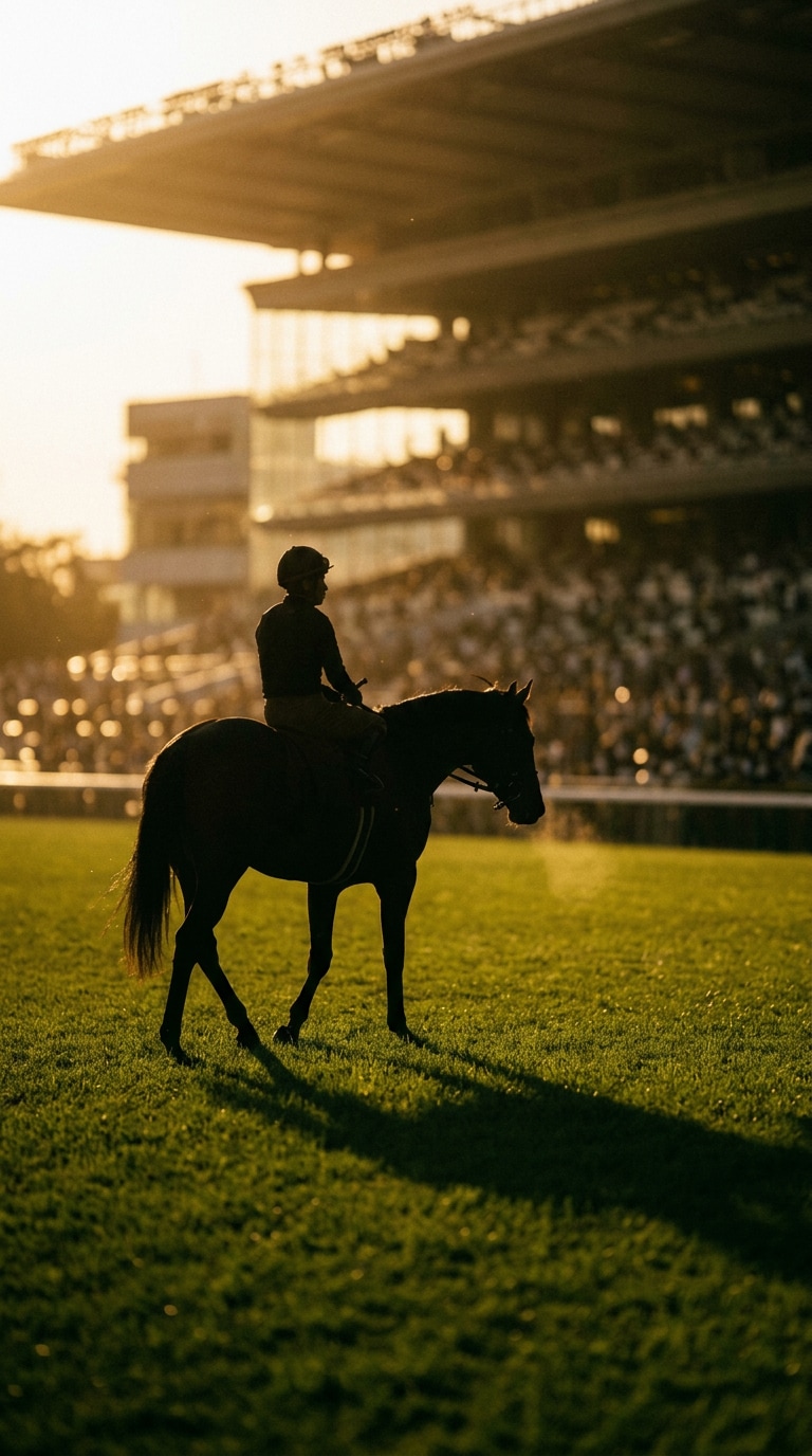 逆光の競走馬シルエット