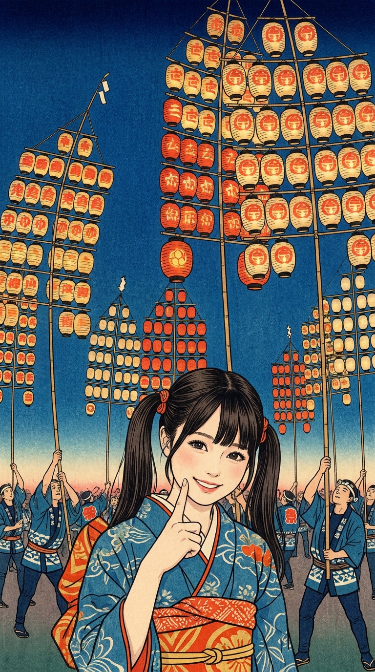 浮世絵風秋田竿燈まつりプロンプト