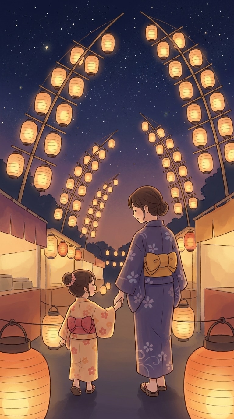 絵本風秋田竿燈まつりAIイラスト