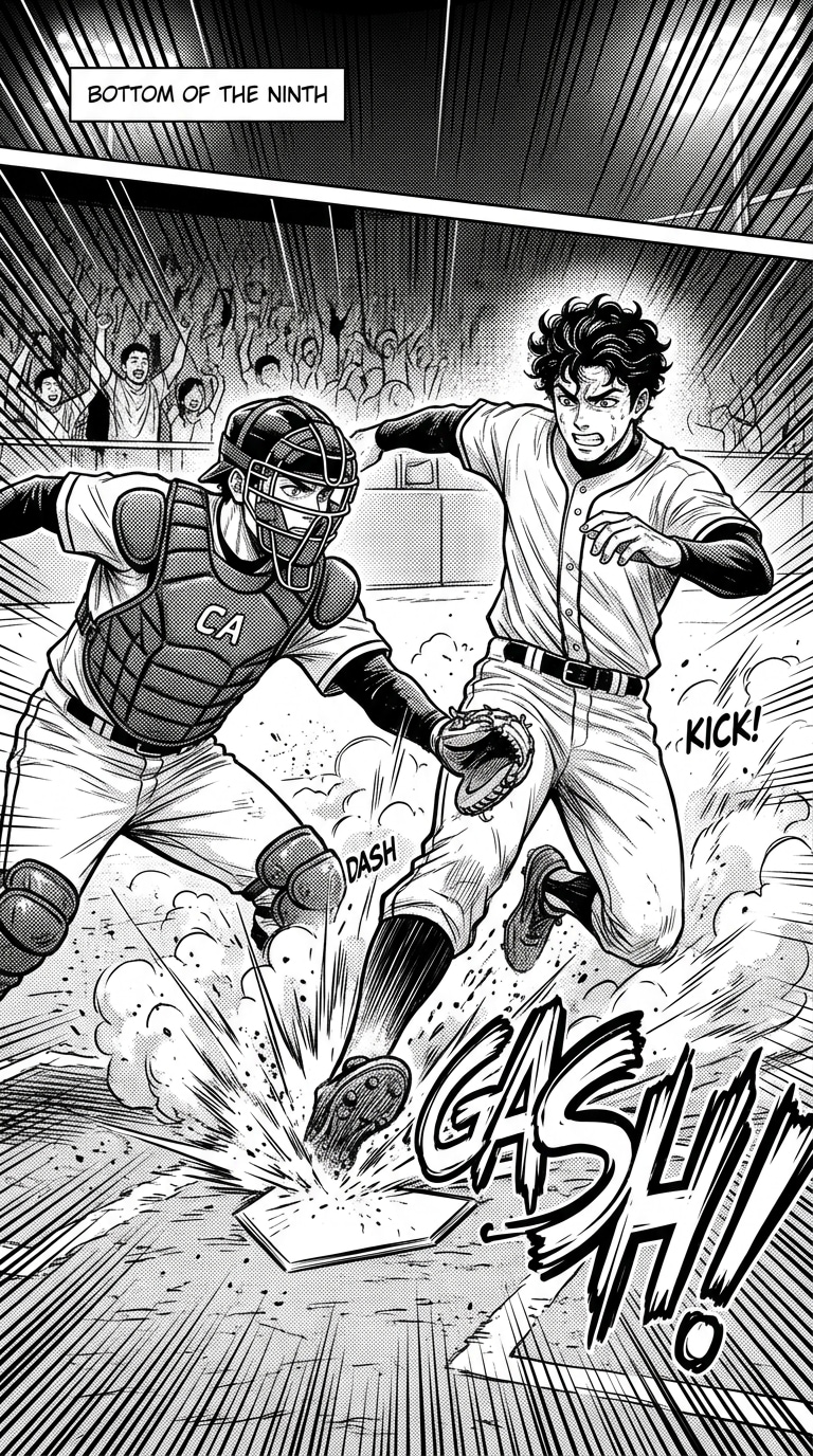 Manga baseball panel AI art prompt