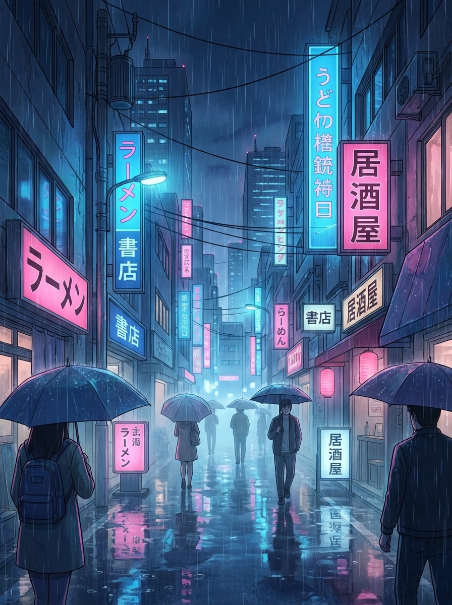 Anime City Rain Scene