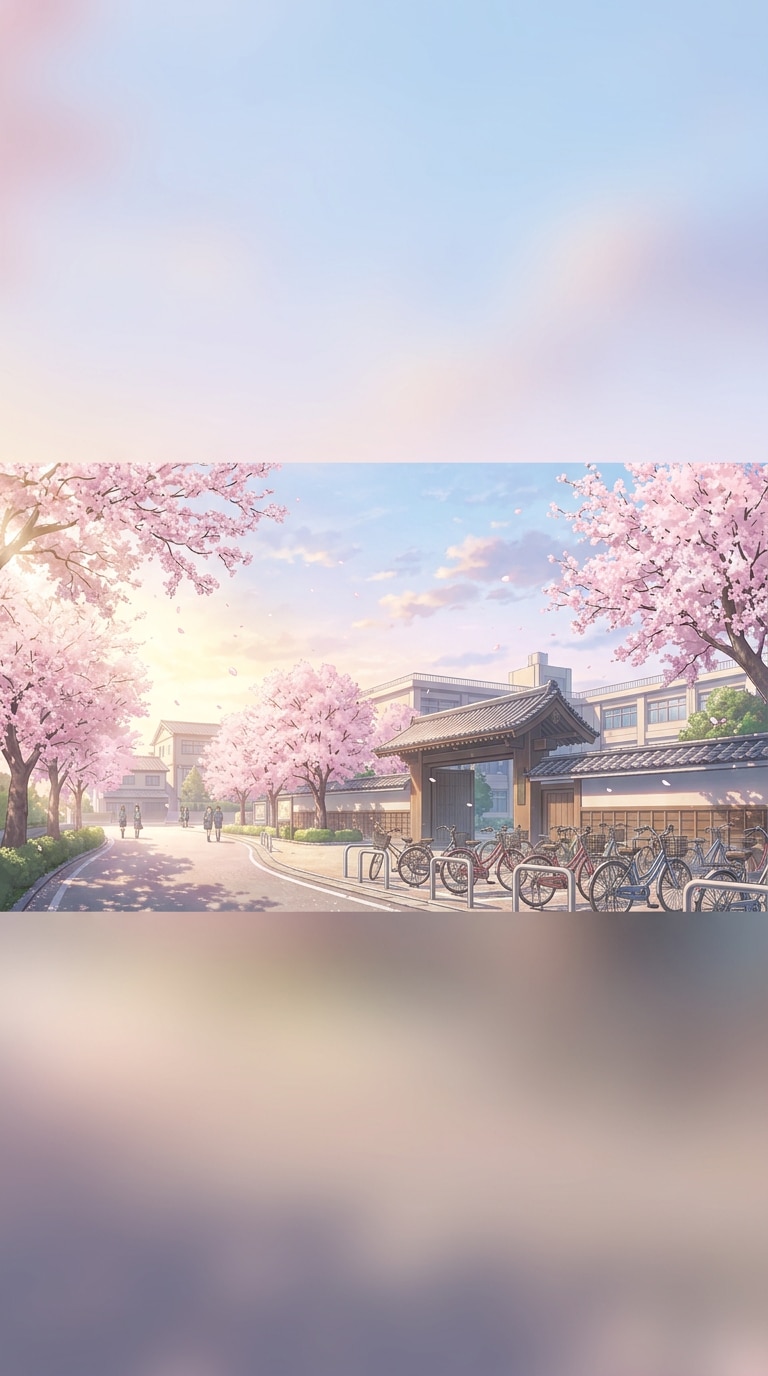 spring anime school background prompt