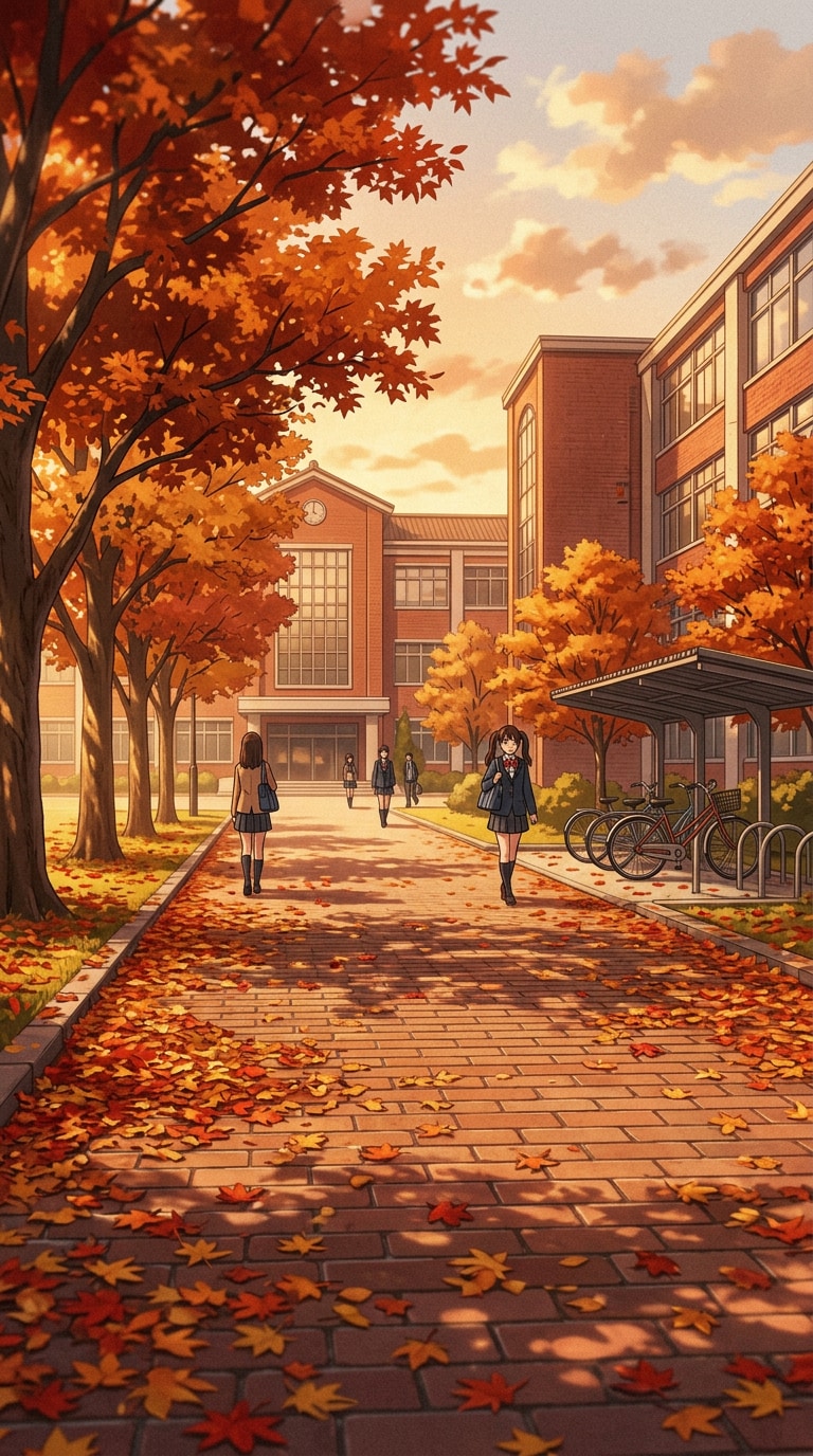 autumn anime school background prompt