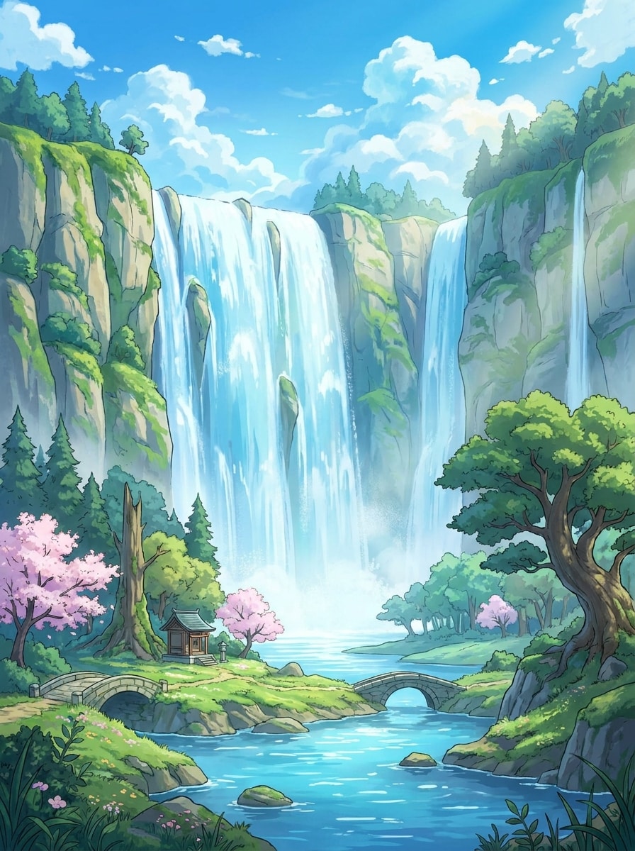 Anime Waterfall Background