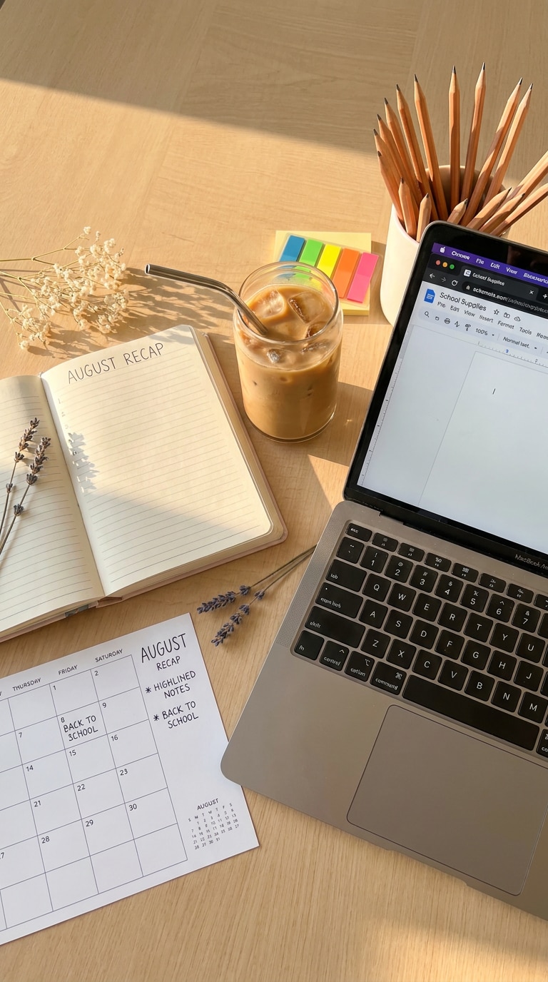 August planner flat lay AI prompt