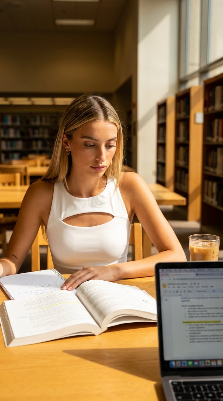 Library study August aesthetic AI photo prompt