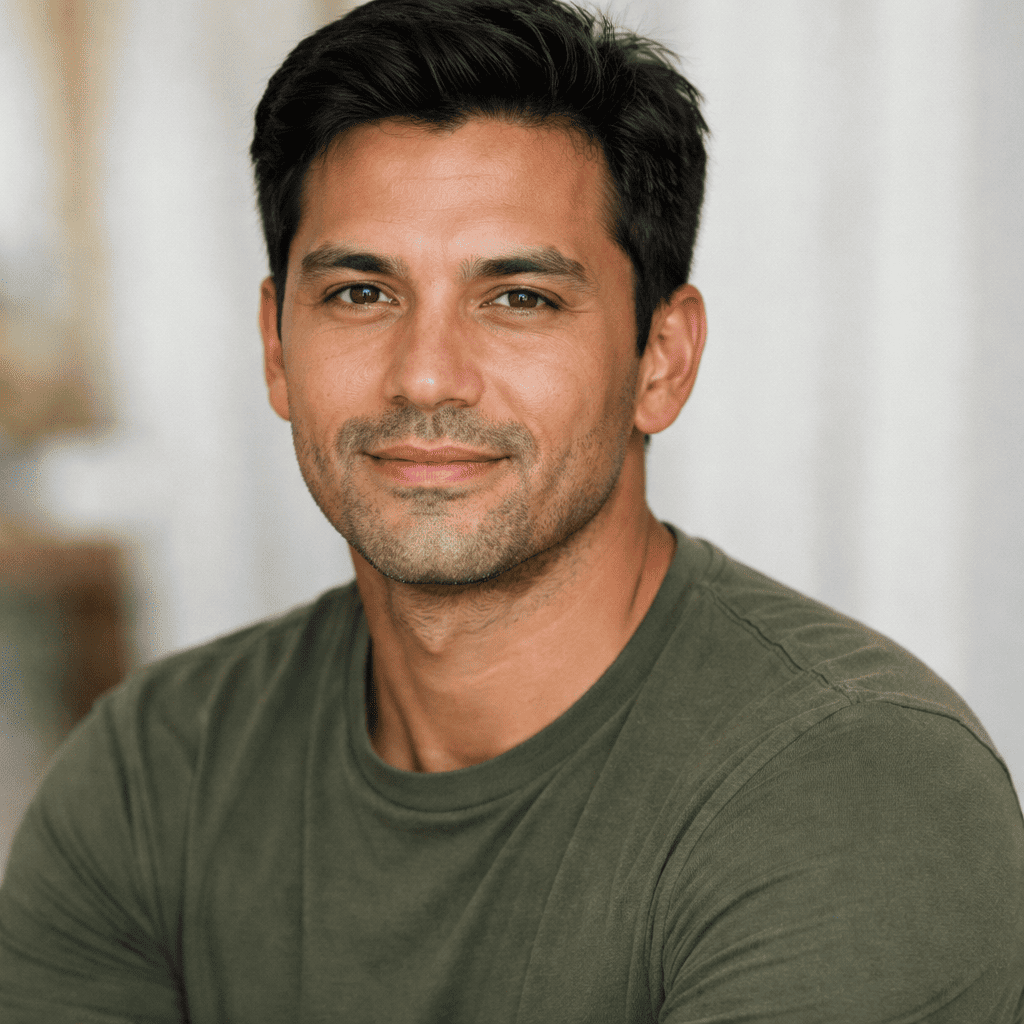 Latino father portrait example for AI future baby generator