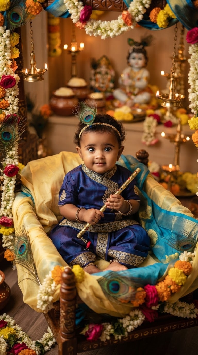 Baby Krishna Cradle AI Photo Prompt