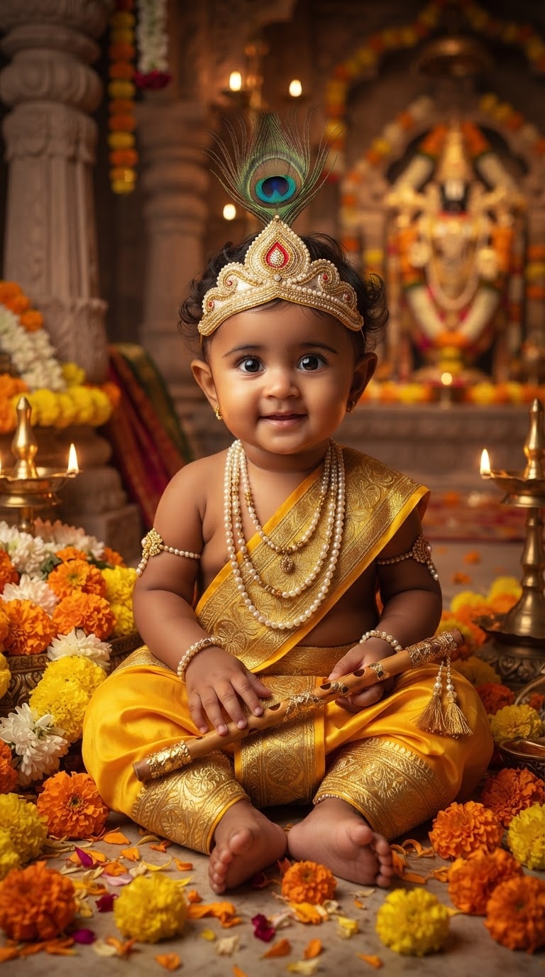 Temple Baby Krishna AI Prompt
