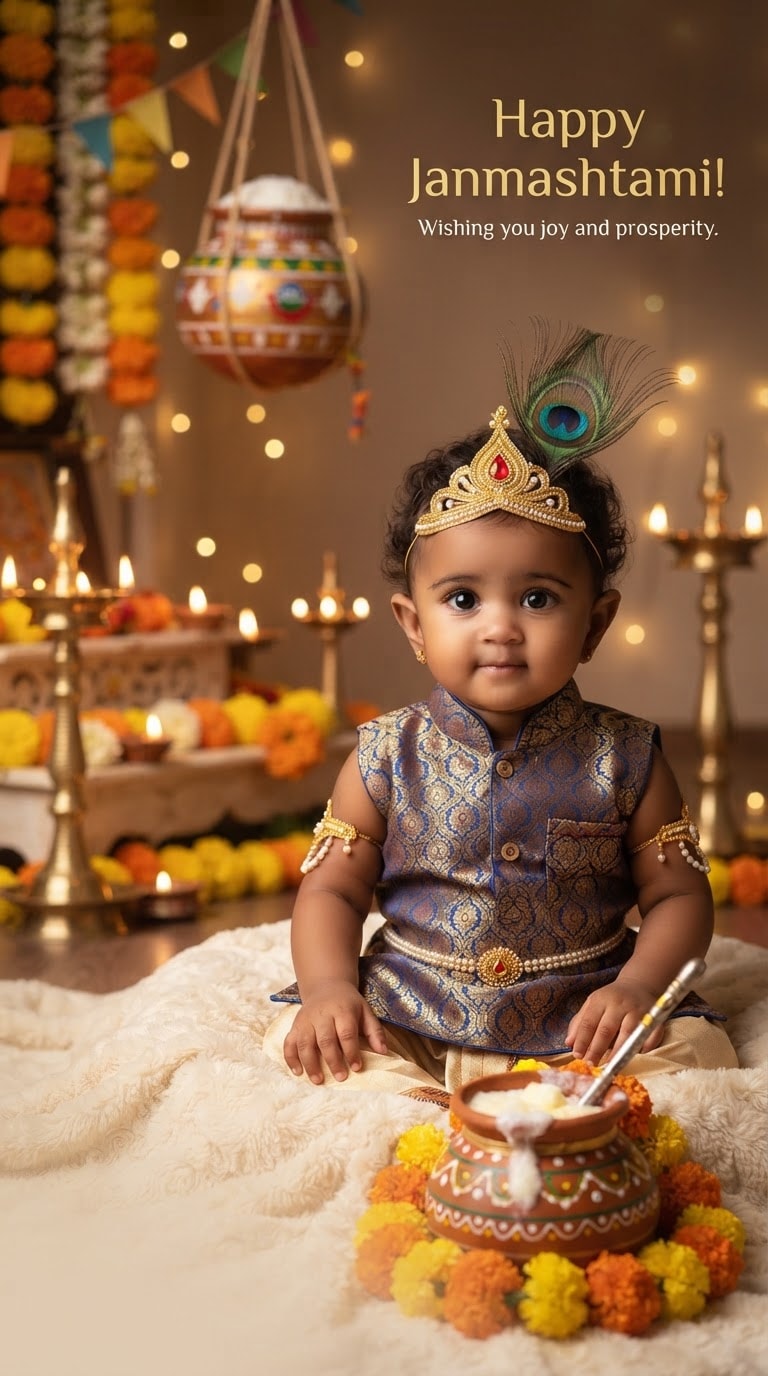 Dahi Handi Janmashtami AI Poster Prompt