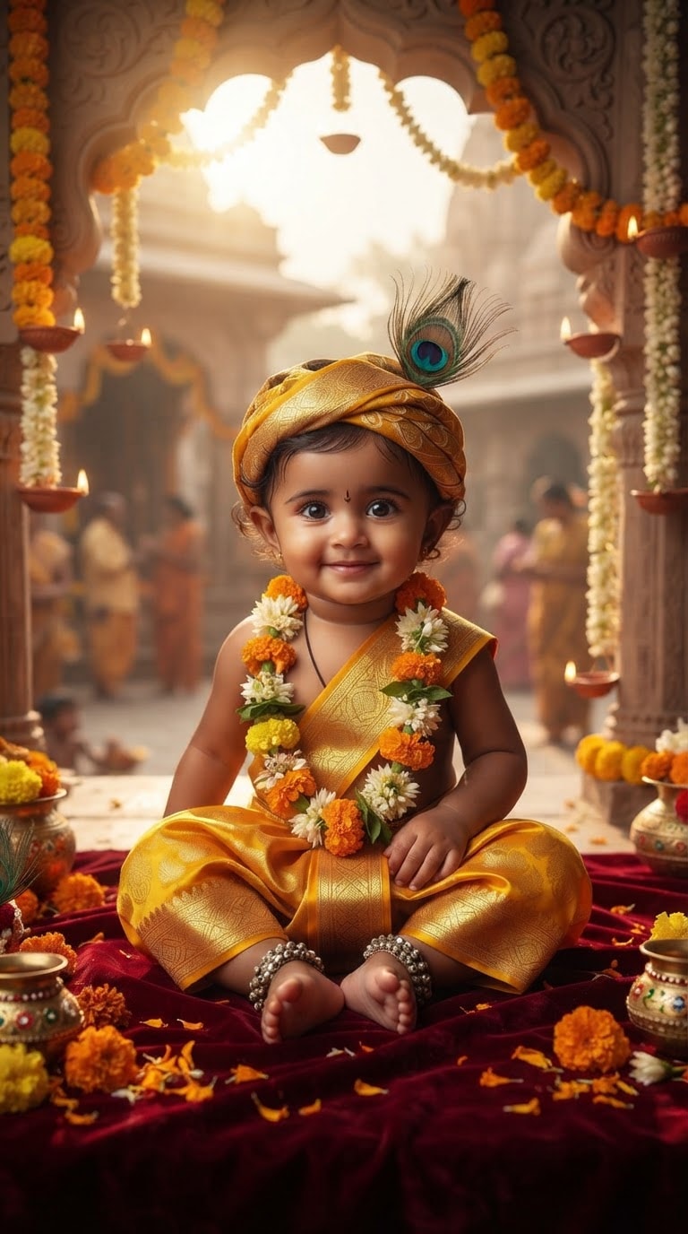 Makhan Chor Baby Krishna Photo Editing Prompt
