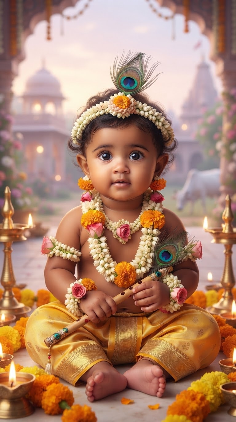 Janmashtami Jhula Baby Krishna AI Image
