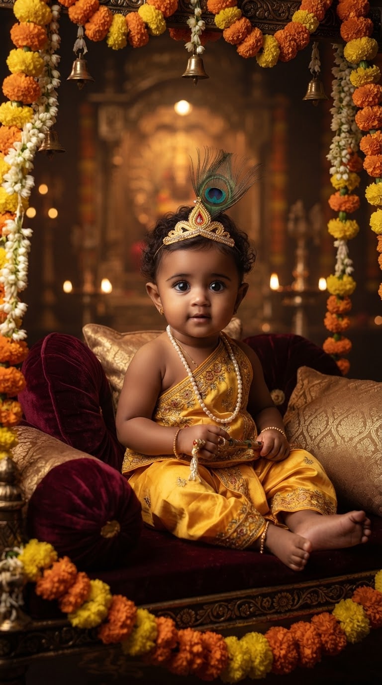 Janmashtami Jhula Baby Krishna AI Prompt