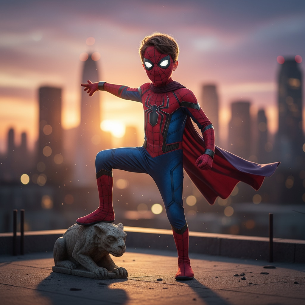 Superhero on City Rooftop