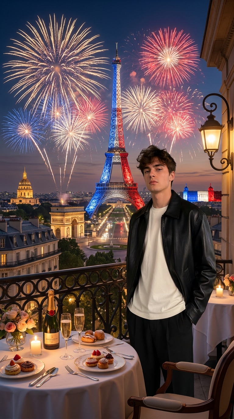 Luxury balcony Paris fireworks prompt