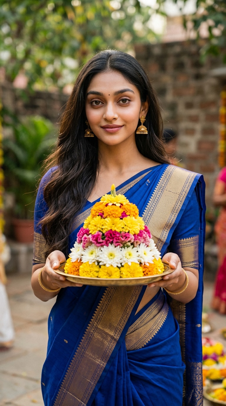 Bathukamma AI photo after traditional Telangana festival transformation
