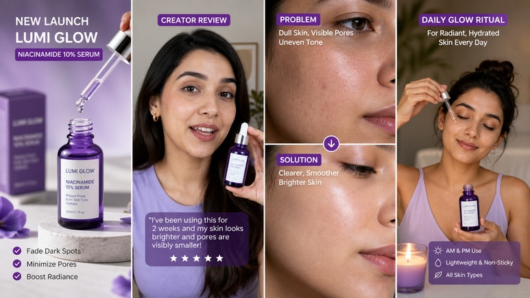 Multiple Beauty Product Photography short video styles for ecommerce creative testing
