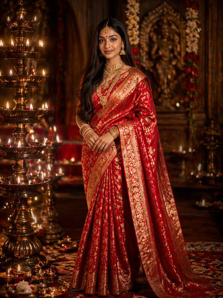 Bengali Bride with Traditional Lamps