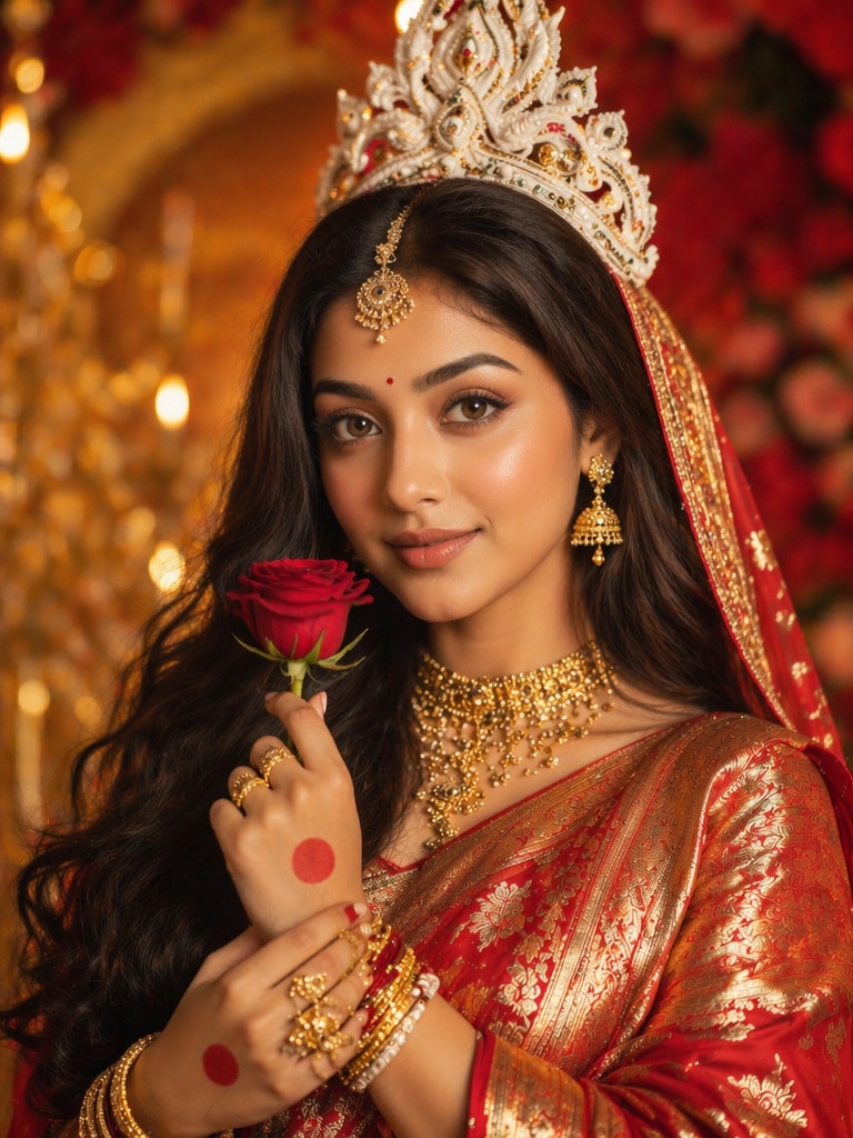Bengali Bride Holding Rose