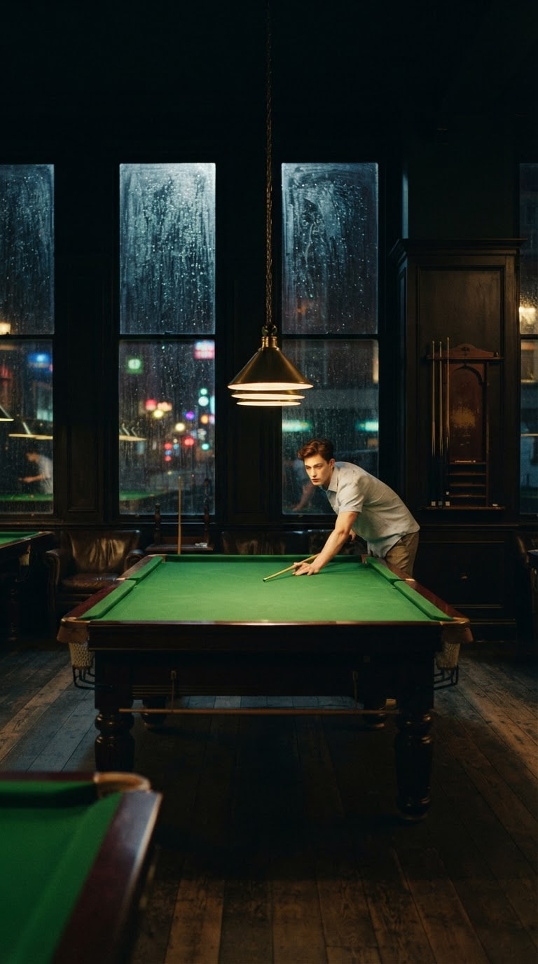 Rainy Night Pool Hall AI Prompt