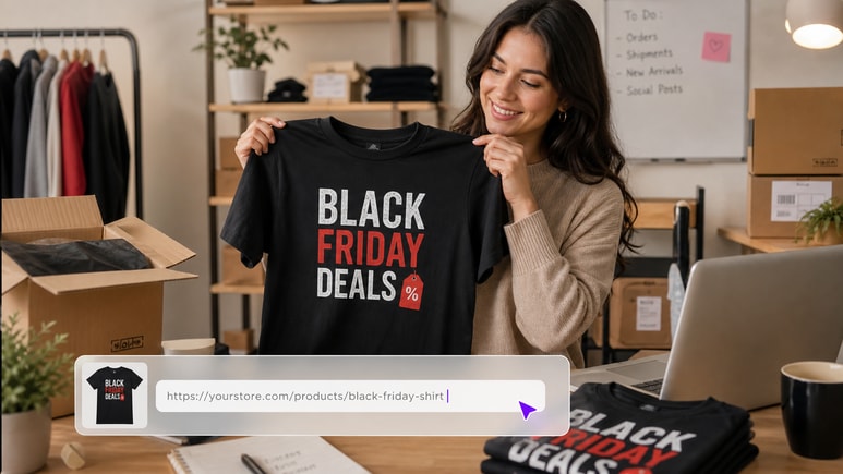 AI Black Friday Shirts workflow turning a product URL or owned images into a product-first video brief