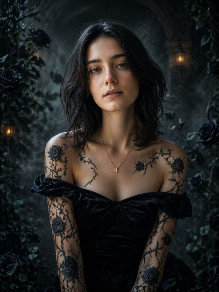 Dark Fantasy Portrait Style AI black rose filter prompt