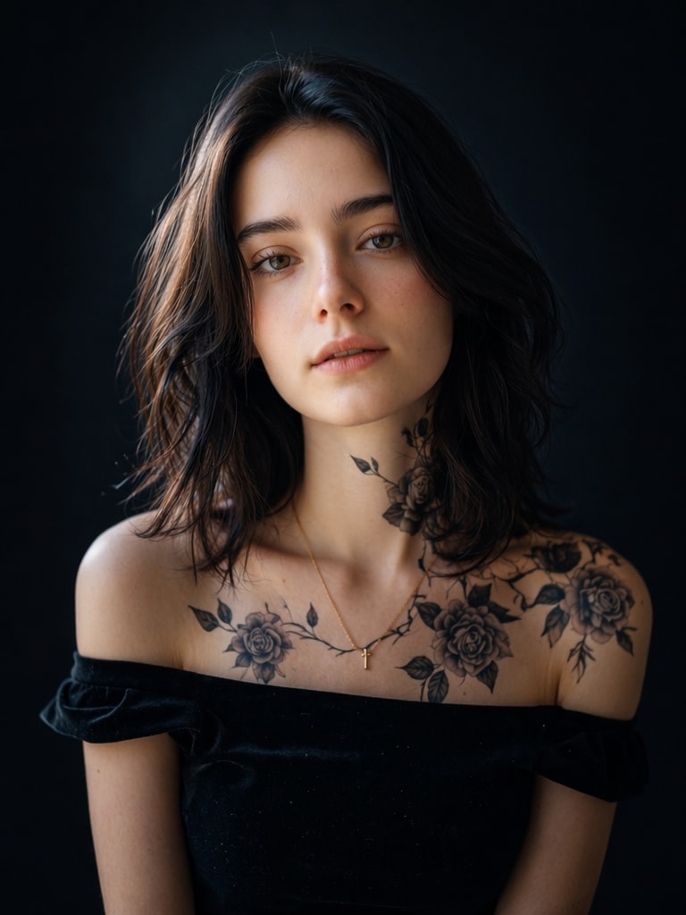 Black rose tattoo AI filter portrait with gothic winter style