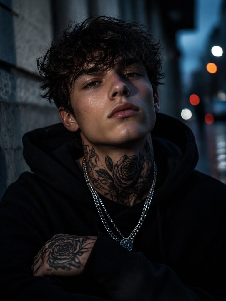 Streetwear Male AI Filter Style black rose tattoo prompt